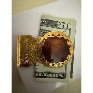 Vintage Money Clip Brass and Copper Amber Glass Marked Italy, Father's Day